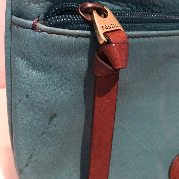 Fossil Teal Green Leather Messenger/ Crossbody Bag - Picture 3 of 16